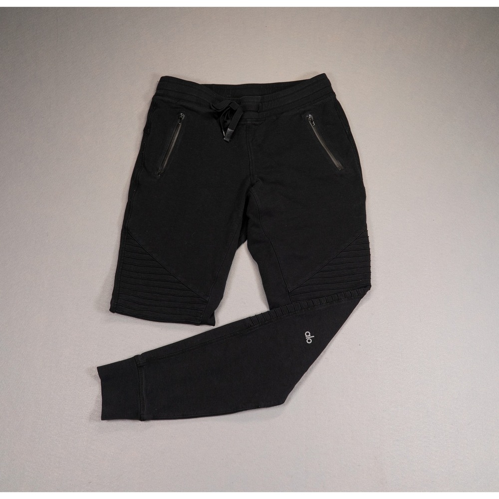 Alo Yoga Urban Moto Sweatpants Black Slim Fit Joggers Quilted Knee Detail Mens